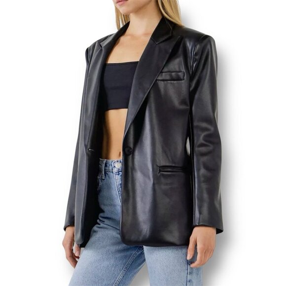 Endless Rose L Black Faux Leather PU Oversized Blazer Jacket Y2K Mob Wife NWT - Picture 2 of 10